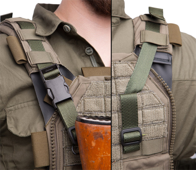 The strap can be used as a sling with a tactical vest.