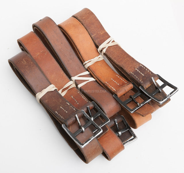 The leather colours vary; but all are shades of brown. They can be darkened with use and grease.