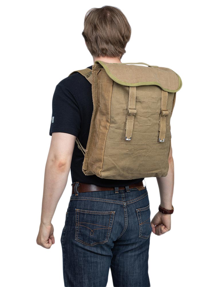 Danish Pattern 37 style pack, green/tan, with shoulder straps, surplus