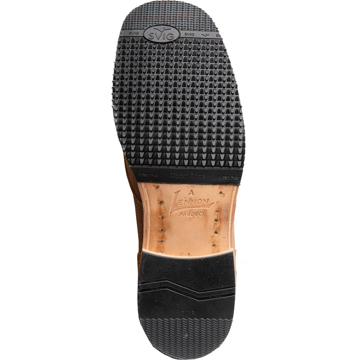 Double thickness leather sole; brass screwed (Blake construction).