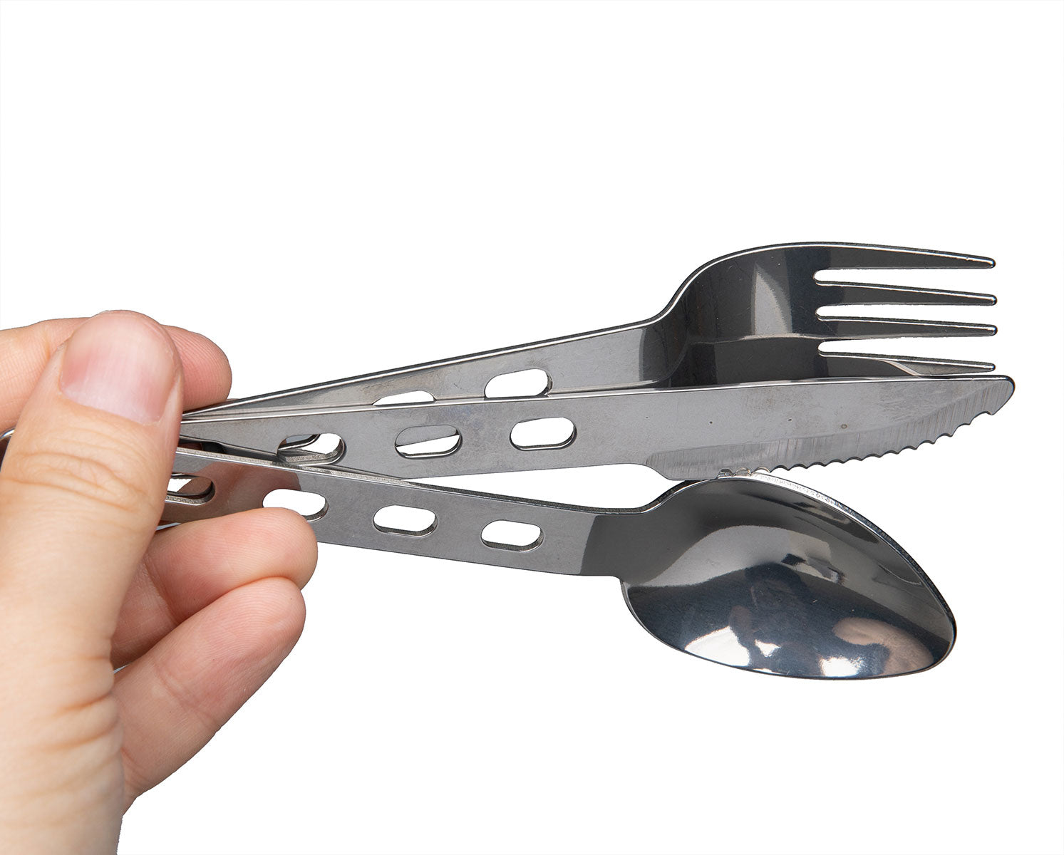 The set includes a knife; fork; and spoon.