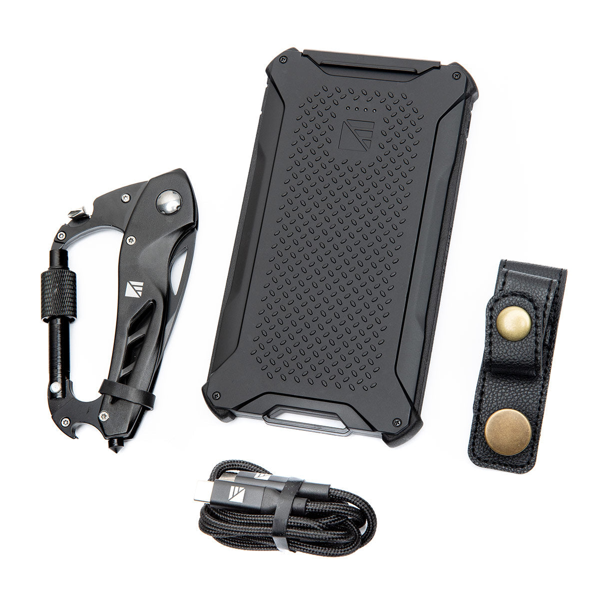 The charger comes with a ballistic fiber reinforced USB-C cable; a durable cable managing strap; and the 5-in-1 Carabiner Pro.