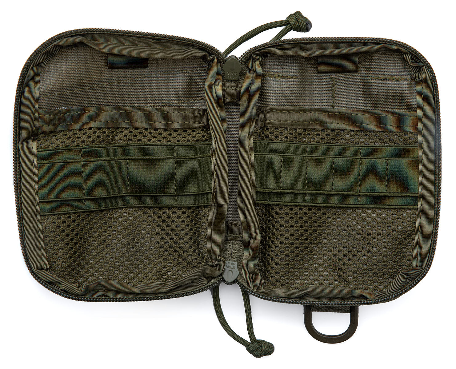 Mesh pockets and elastics on the inside.
