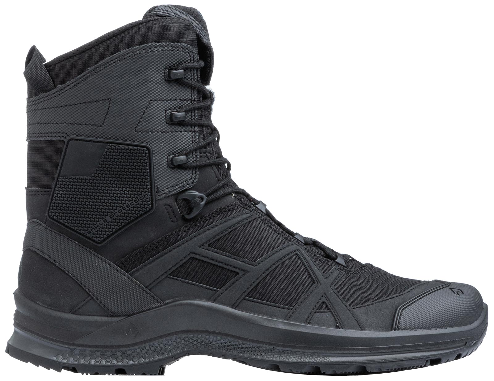 Rubber on the ankle; toes and heel for added protection and durability.