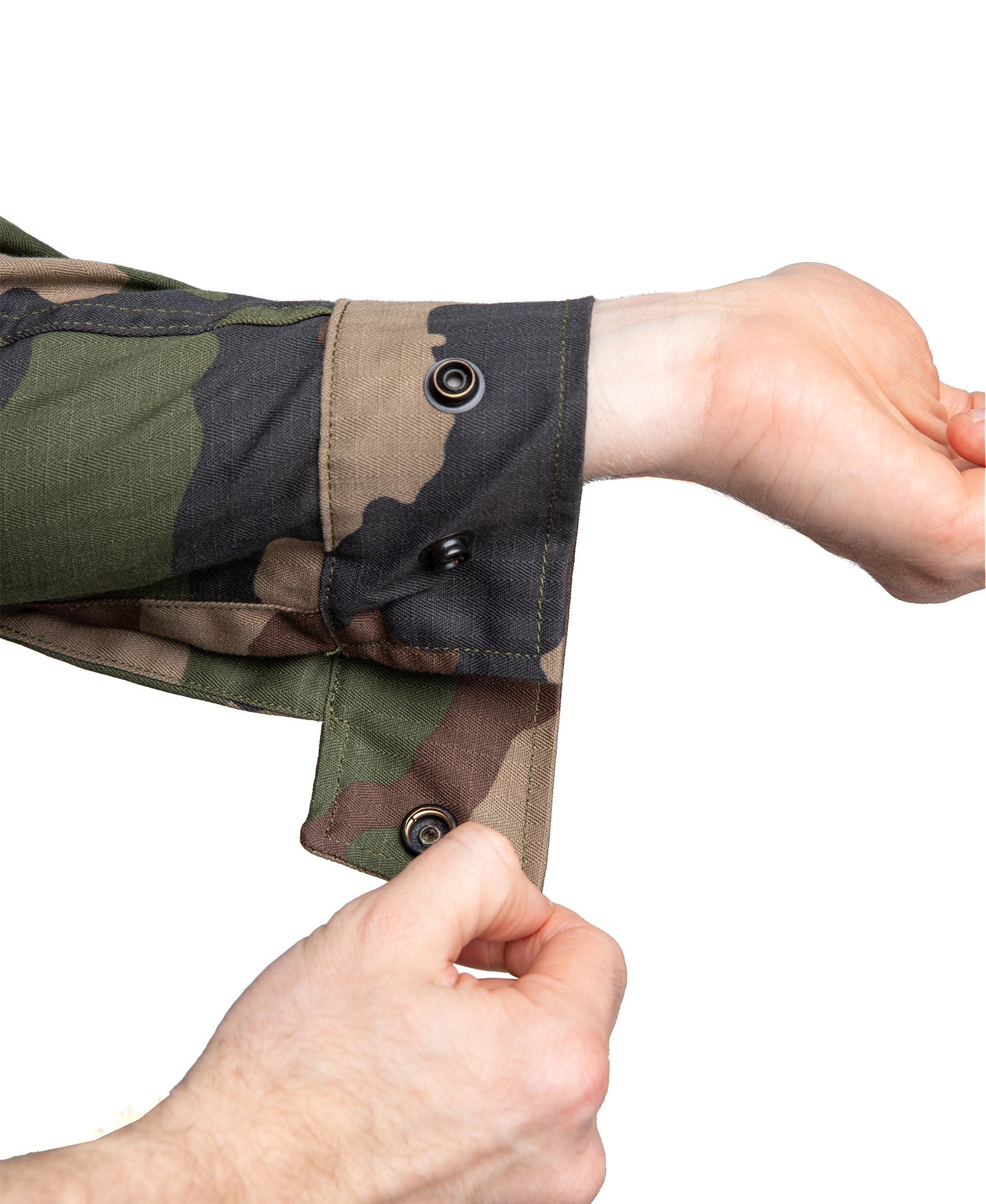 The cuffs have button adjustment with the options civilian snug and military tight.
