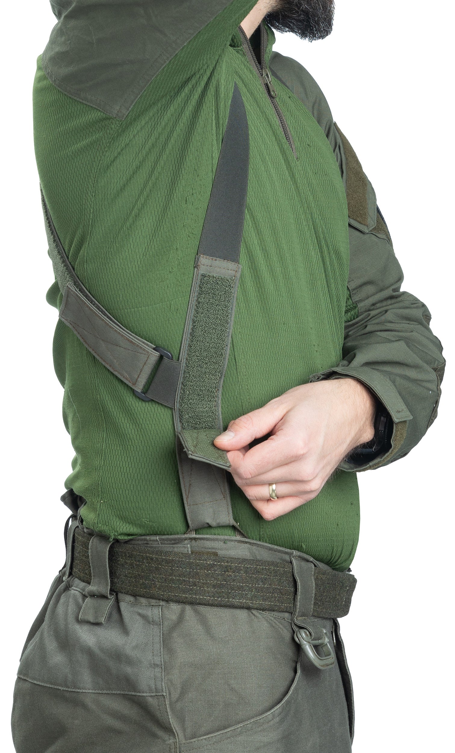 Attachment and length adjustment by hook-and-loop fastener.