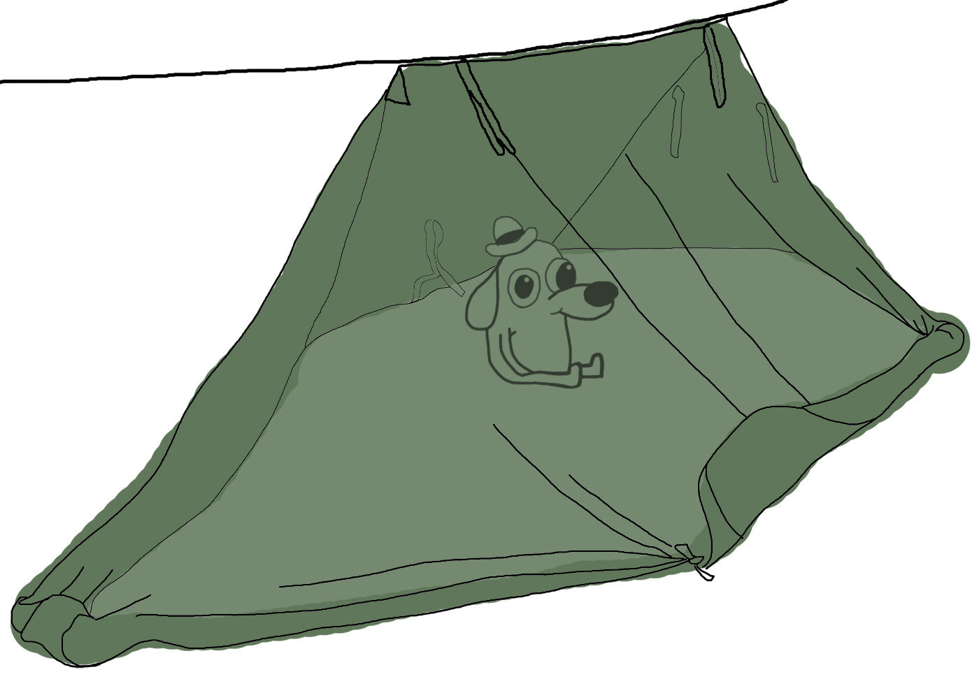 Artist's rendition of the mosquito net in use