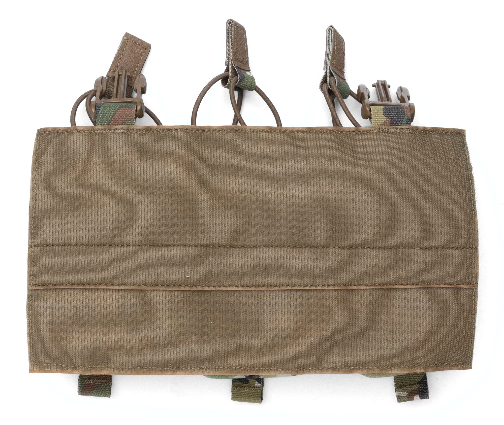 The placard has upward facing male buckles that clip into the SwiftClip® System on the chest of plate carriers and vests.