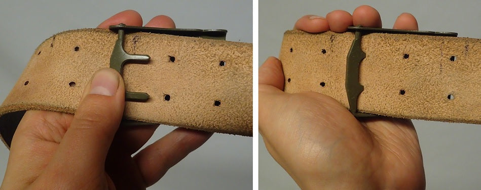 The buckle is simply pushed in place. It will not slip or slide on its own.