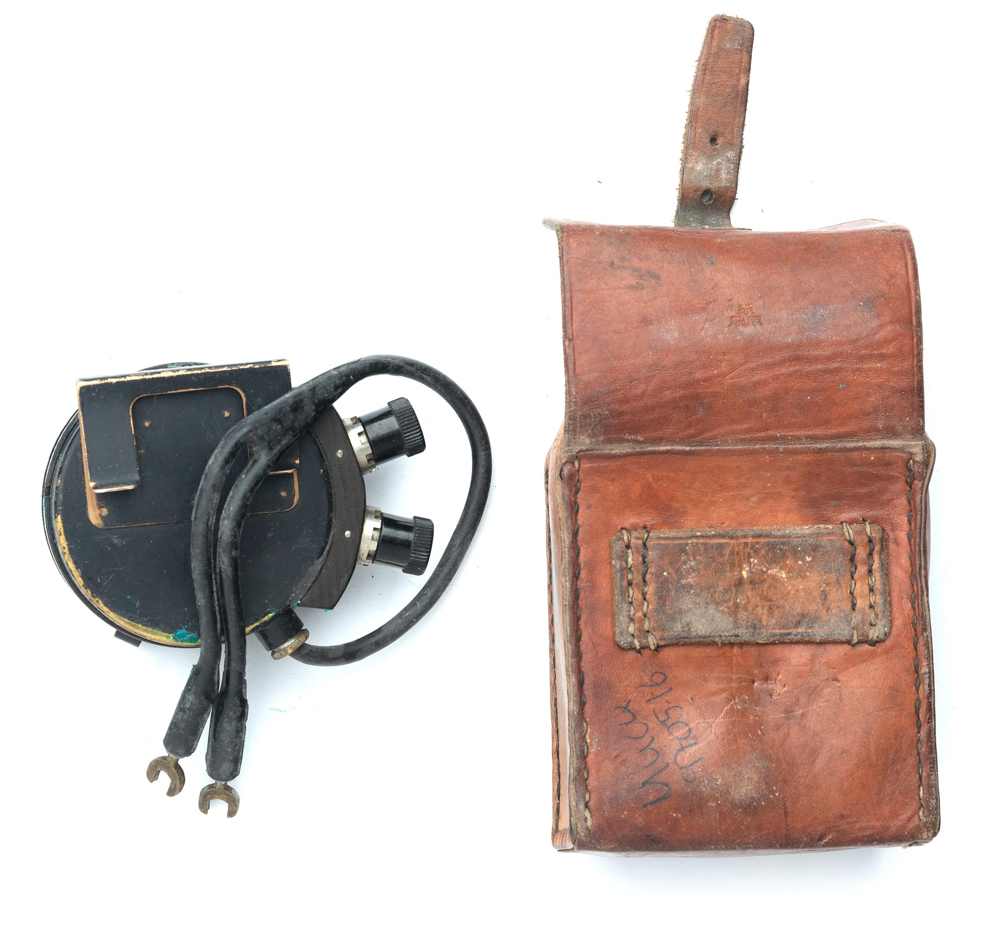 Swedish number scroll for field telephone, with leather case, surplus