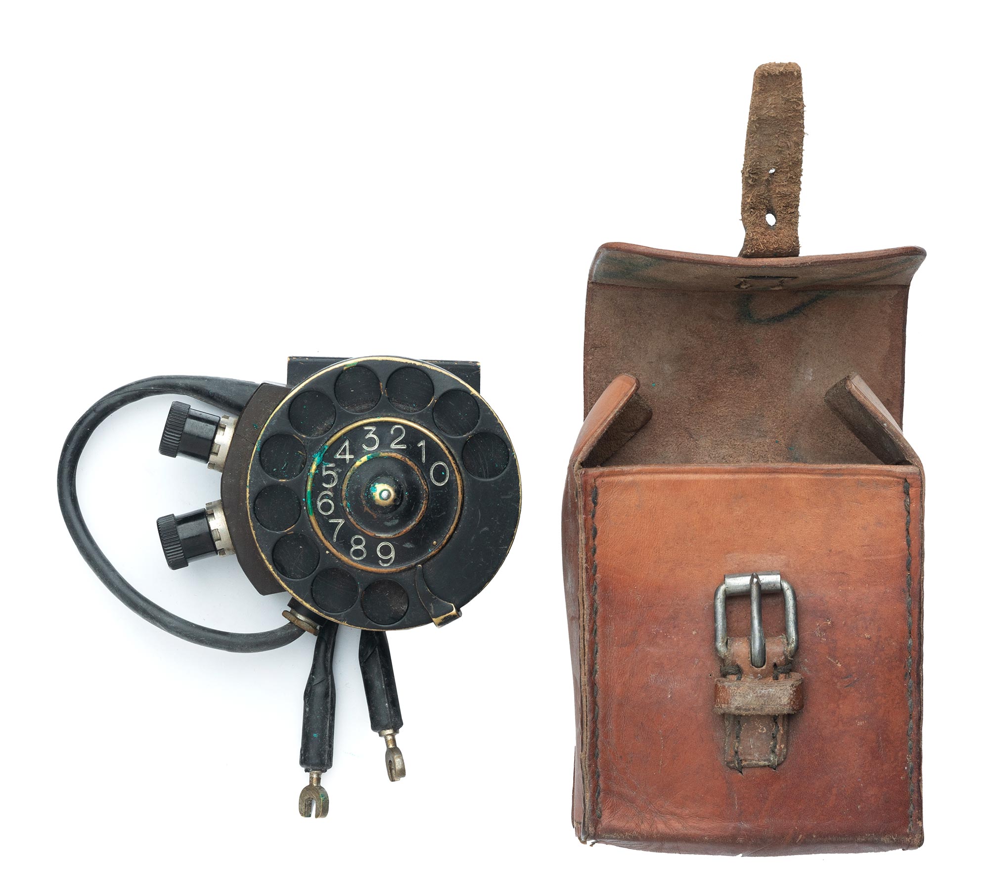 Swedish number scroll for field telephone, with leather case, surplus