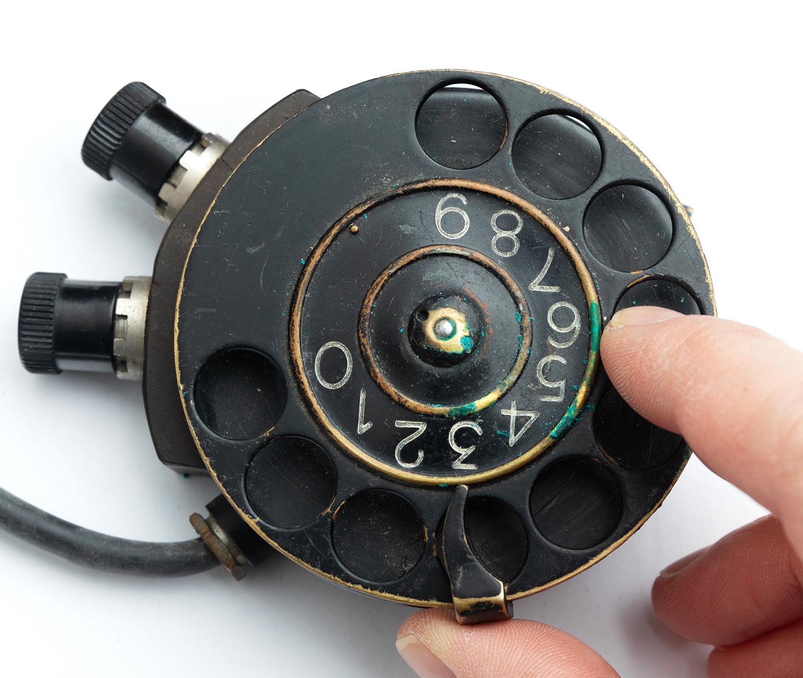 Swedish number scroll for field telephone, with leather case, surplus