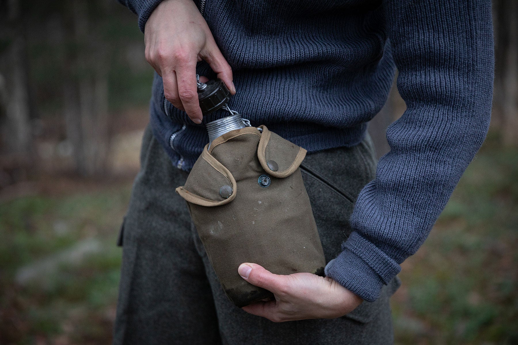 French M47 canteen with cup and pouch, used