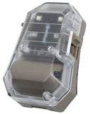 The mode switch is in line with the nub i.e. the front position; which means Visible light mode.