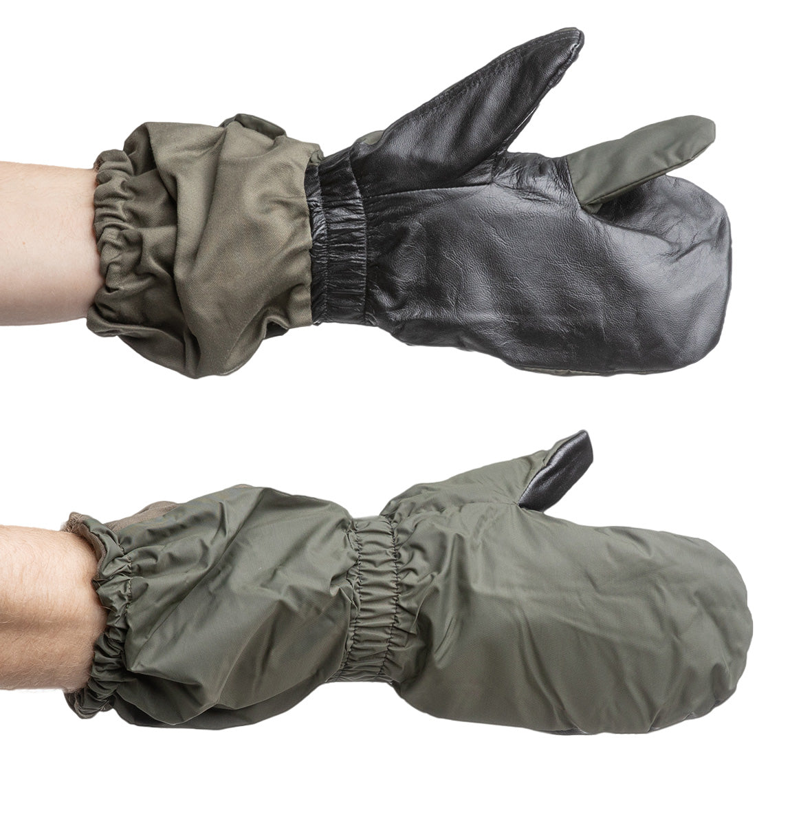 Französische Triggerfinger-Fäustlinge, Nylon und Leder, Überschuss