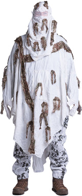 The snow camo hoodie is reversible; it has an all-white side and a snow-tree camo side.