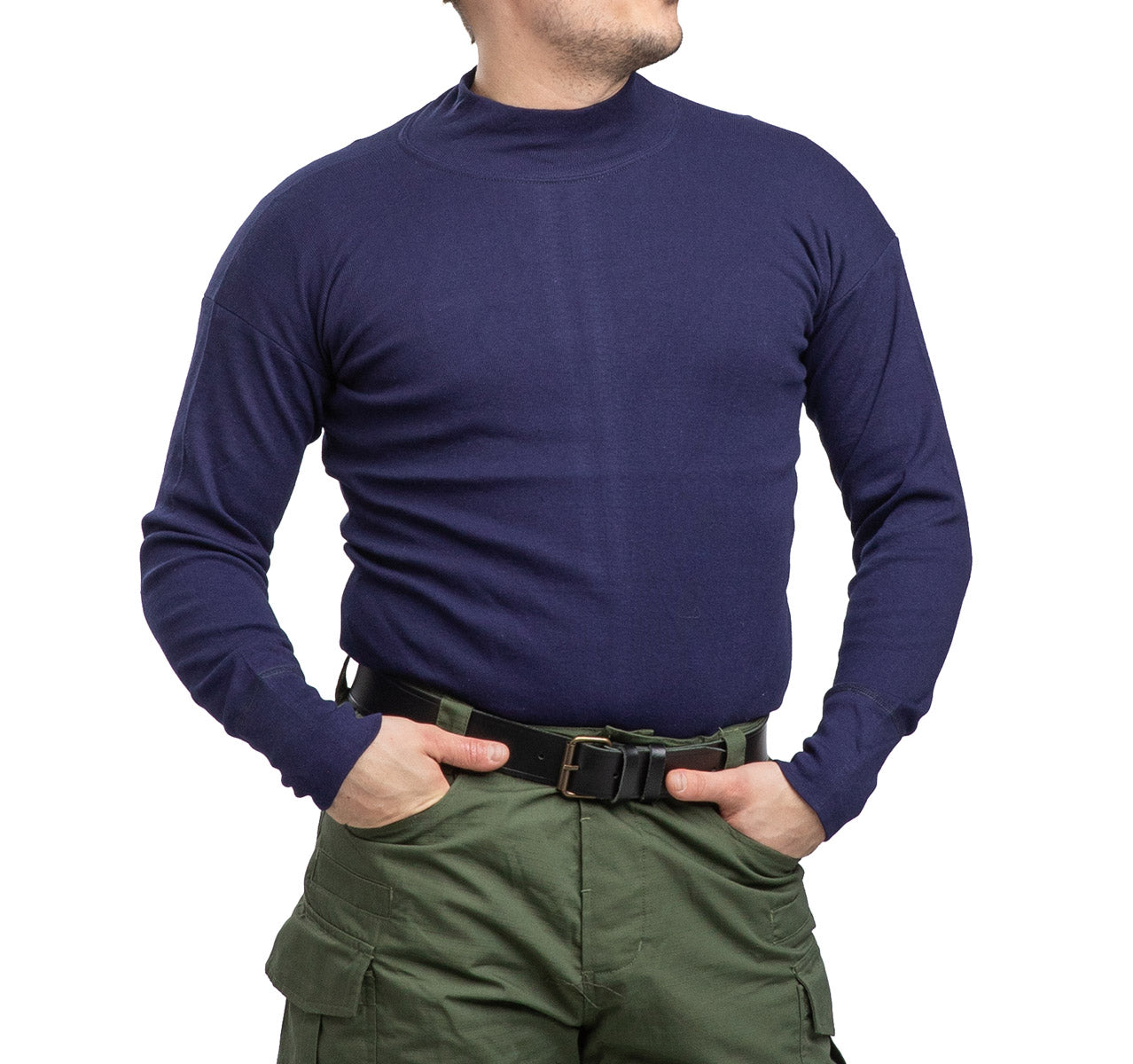 Italian Turtleneck Shirt, Cotton, Navy Blue, Surplus