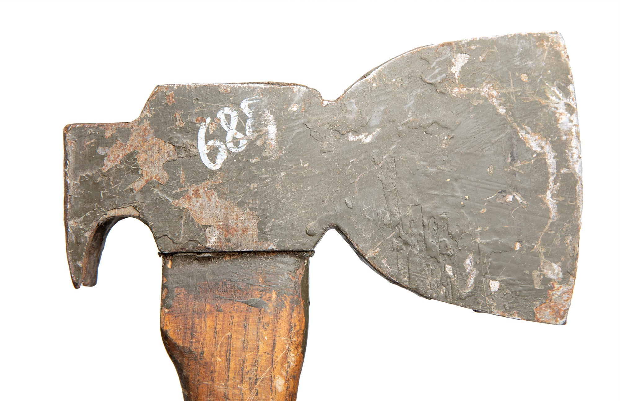 Closeup of the West German engineers' claw hatchet head from the right side.