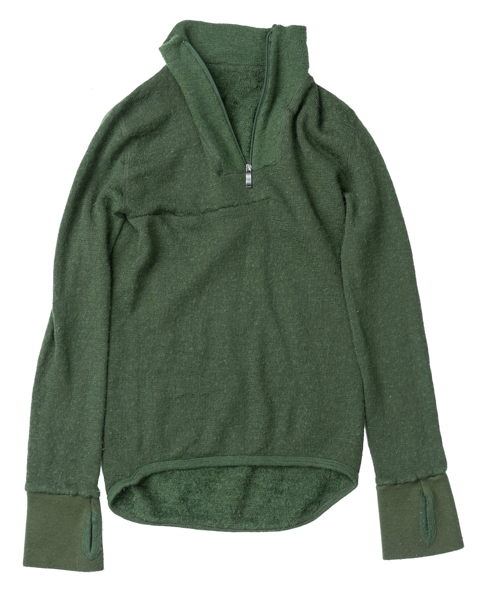 A merino turtleneck shirt, zipper opened.