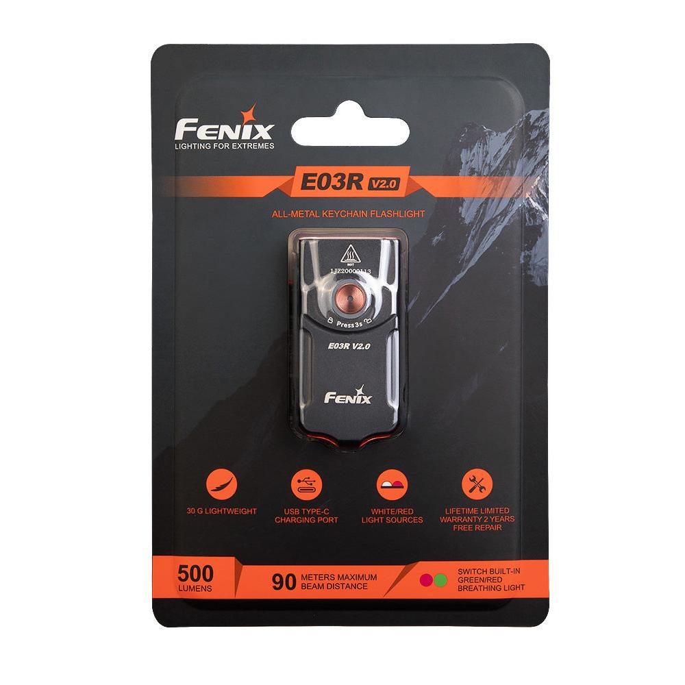fenix e03r v2.0 keychain flashlight rechargeable V2 LED Torch LightMen in 400 mAh battery capacity Fenix E03R Keychain Light* w/