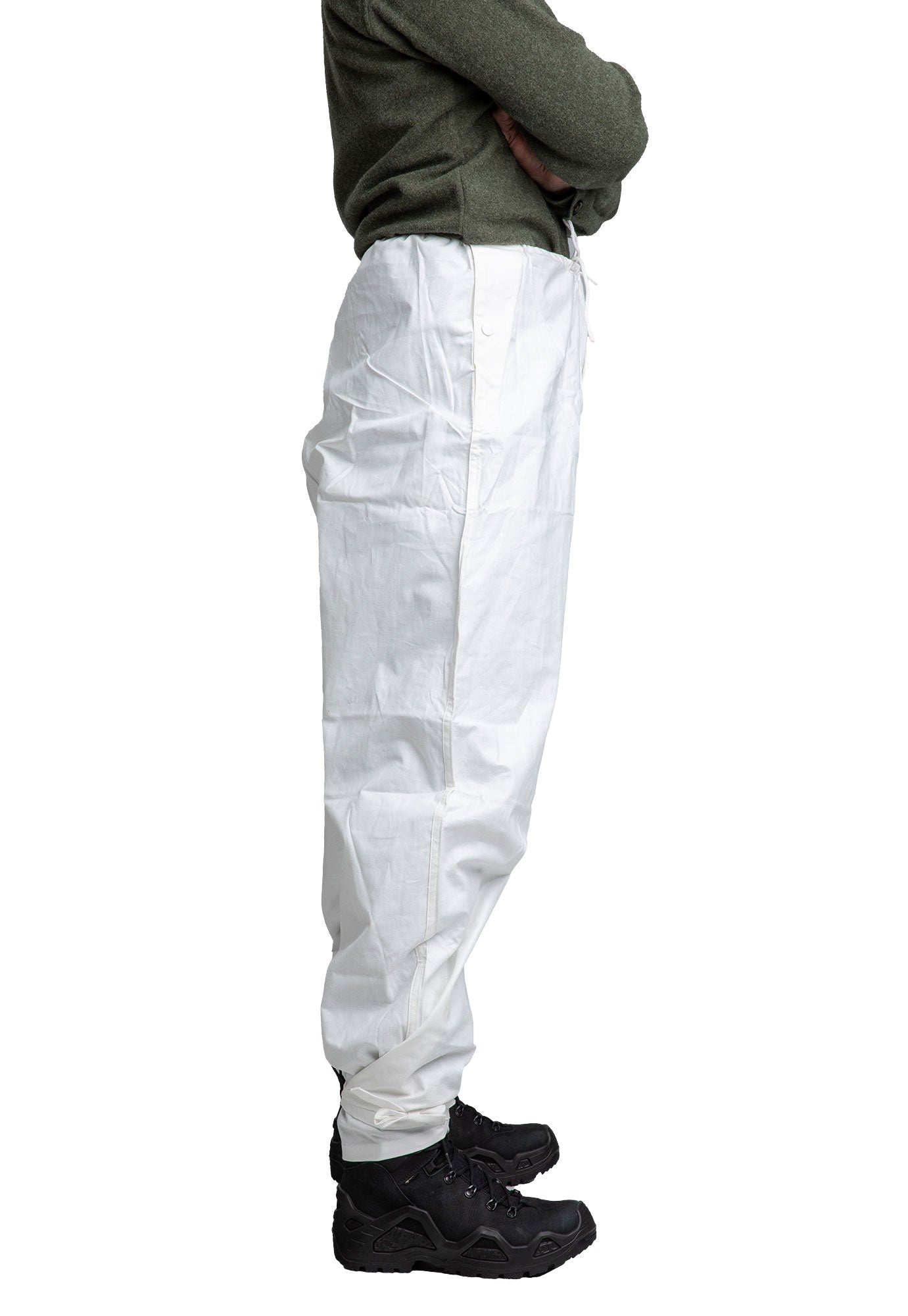 Snow trousers, side view.