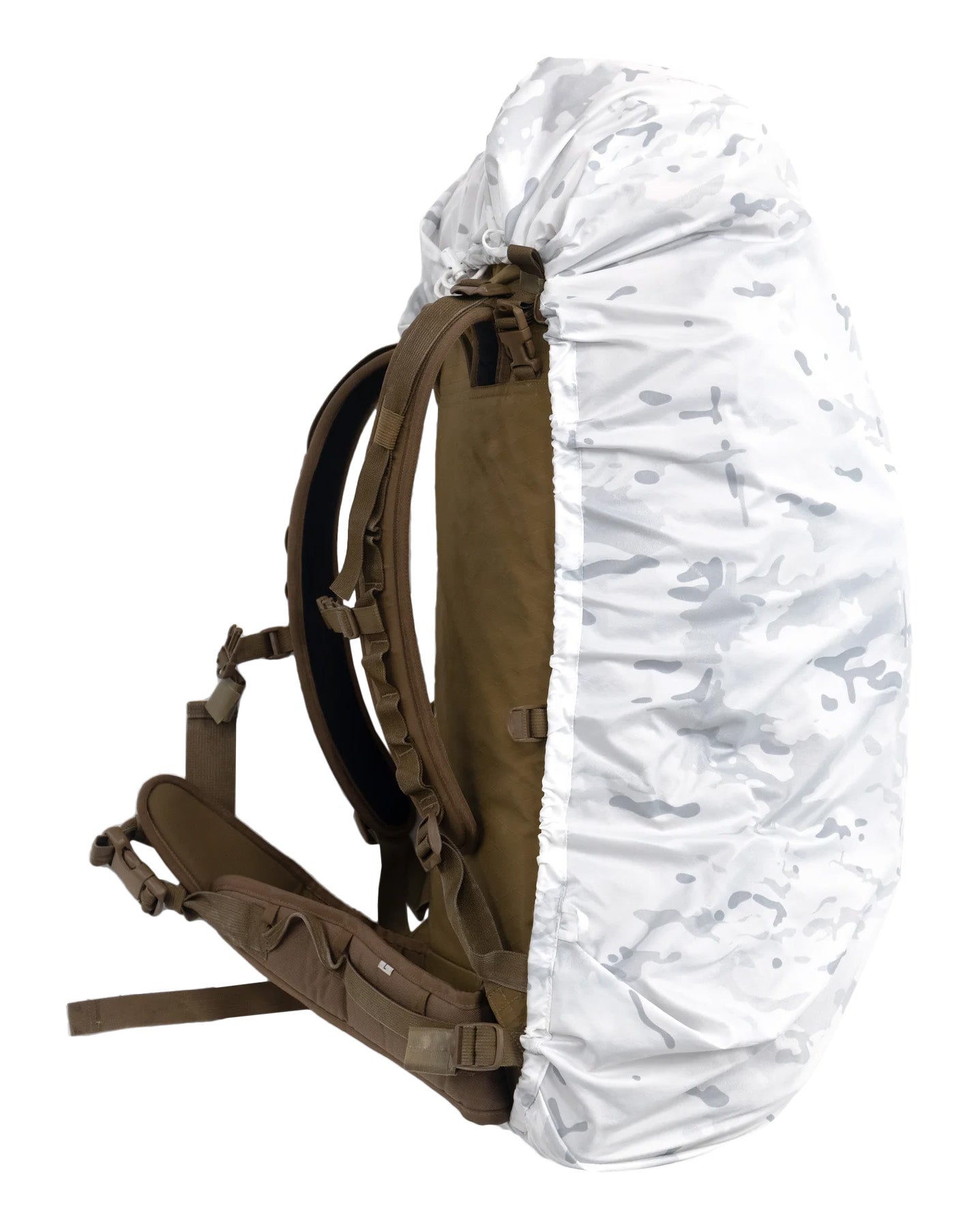Pack cover on a rucksack. Side view.