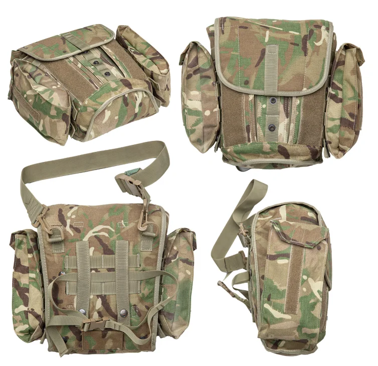 The pack comes with detachable side pouches and a shoulder sling.