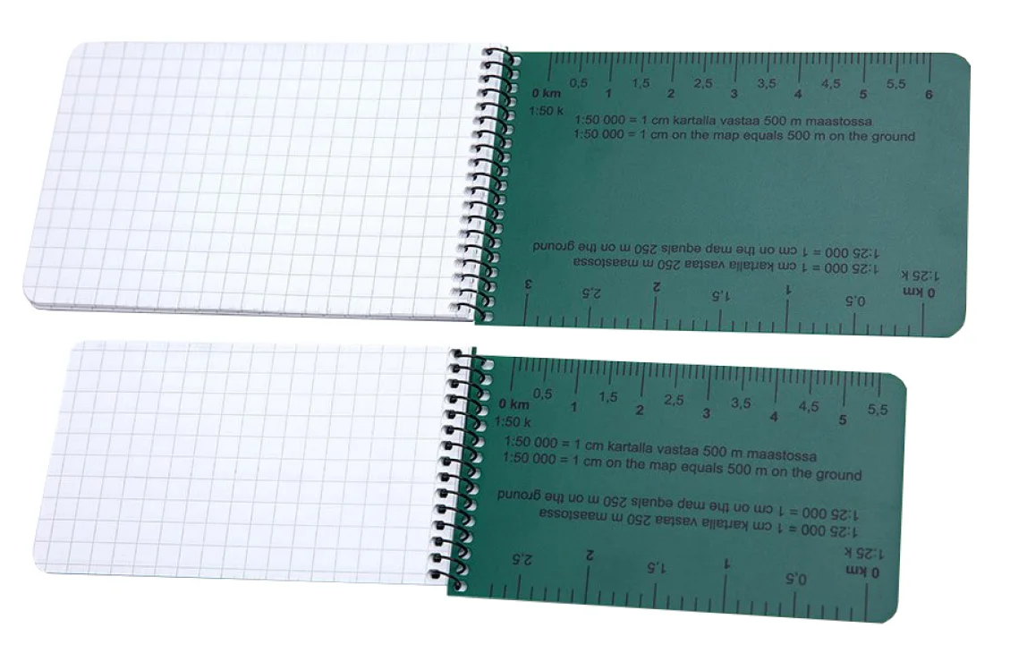 The inside of the front cover features map rulers for 1:25k and 1:50k scale maps.