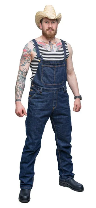 Model's height 183 cm, chest 114 cm, waist 90 cm, with size Medium overalls.