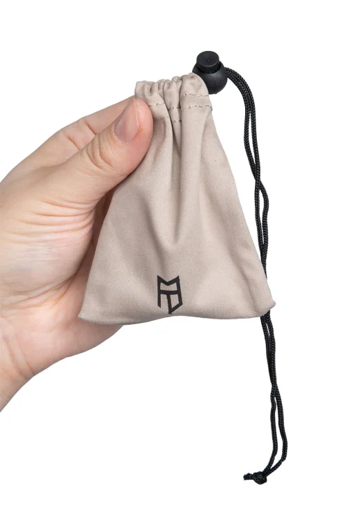 The microfiber cleaning cloth also functions as a carrying pouch.