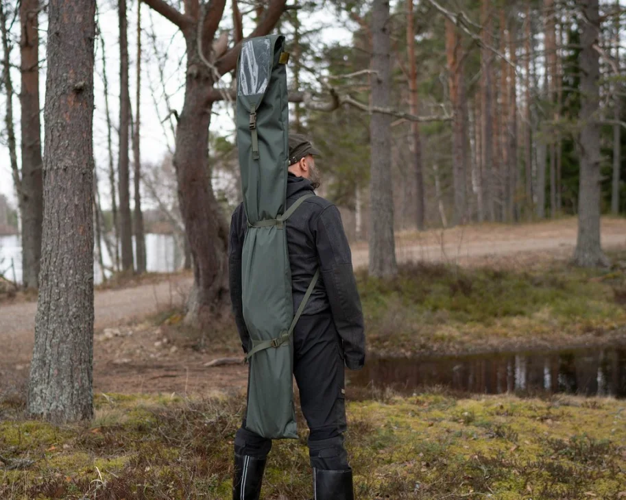 The tent sheet, poles, and stakes pack into one bag on your bag - freeing the hands to carry other items!