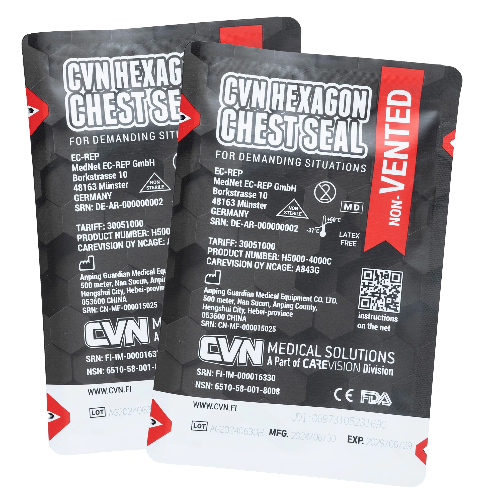 CVN Hexagon Non-Vented Chest Seal, 2-Pack - Varusteleka.com