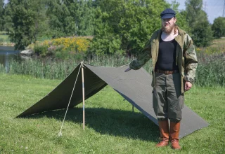 Two tent halves buttoned together.