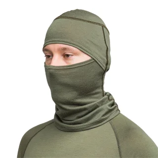 Worn as a balaclava.