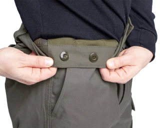 Suspender buttons inside the waist.