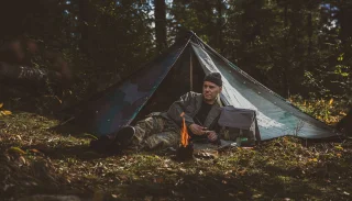 Pictured is a tent made of 4 shelter quarters.