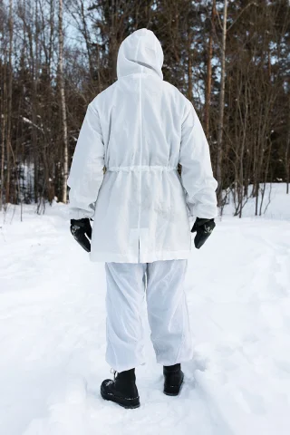 Pictured is a size 175 / 98 cm model wearing size 6080/9505 snow uniform with a load of warm stuff underneath.