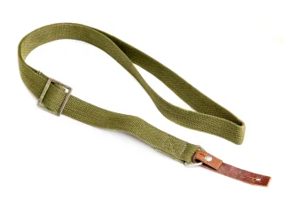 hese are c. 27 mm (1.06") wide canvas slings with a buckled loop at one end and a 14 mm (0.8") leather tab at the other.