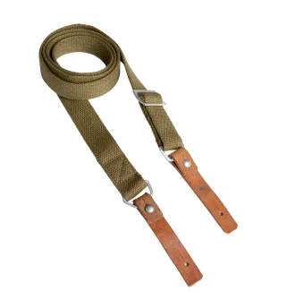 These gun slings have leather tabs at both ends.