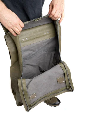 The bag has one zippered compartment.