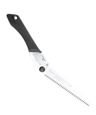 Blade position that enables you to saw roots and other things on a flat surface while keeping your fingers from getting bloody.