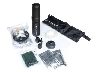 The package includes the prefilter and hoses plus a bottle adapter, carry bag, and the water tap kit.