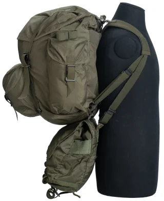 One way of carrying the rucksack and the daypack simultaneously using the carrying yoke