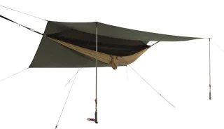 You can increase space under the tarp with trekking poles (not included).