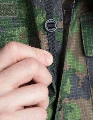 Buttons are secured with a button strap.